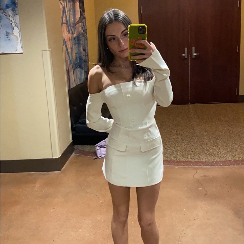 Off the shoulder long sleeve mini dress